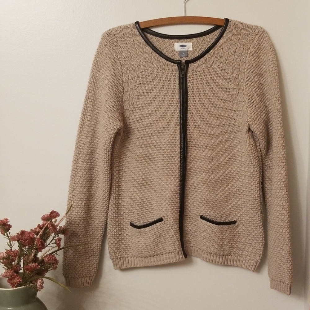Old Navy taupe full zip crew neck cardigan